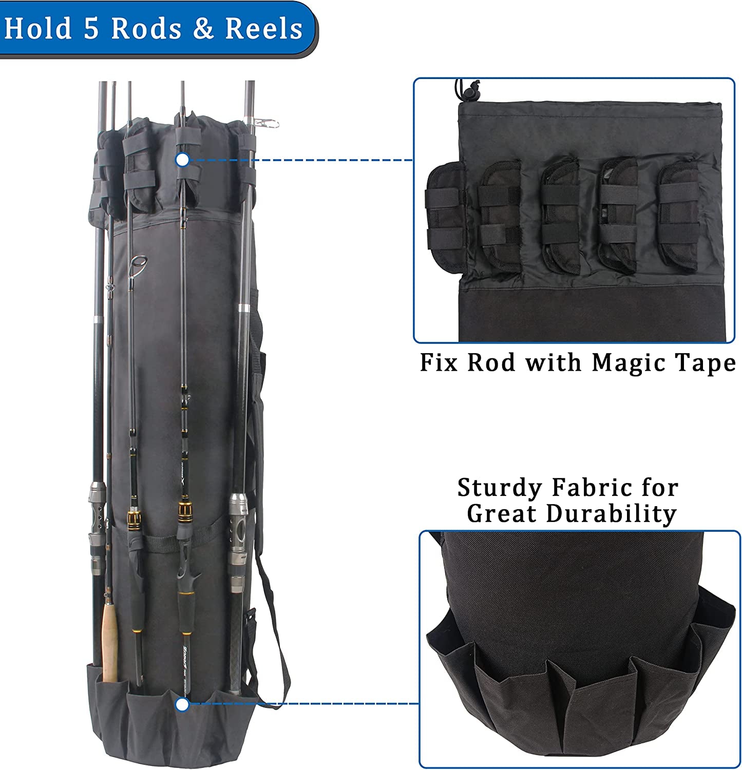 Fishing Pole Bag with Rod Holder Fishing Rod Bag, 5 Rod & Reel Organizer Bag Waterproof Large Capacity Fishing Tackle Storage Bag Travel Carry Case Fishing Gifts for Men