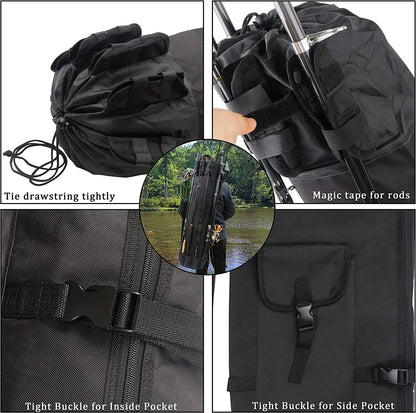 Fishing Pole Bag with Rod Holder Fishing Rod Bag, 5 Rod & Reel Organizer Bag Waterproof Large Capacity Fishing Tackle Storage Bag Travel Carry Case Fishing Gifts for Men