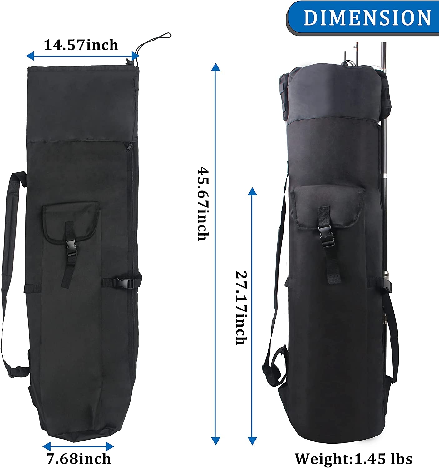 Fishing Pole Bag with Rod Holder Fishing Rod Bag, 5 Rod & Reel Organizer Bag Waterproof Large Capacity Fishing Tackle Storage Bag Travel Carry Case Fishing Gifts for Men